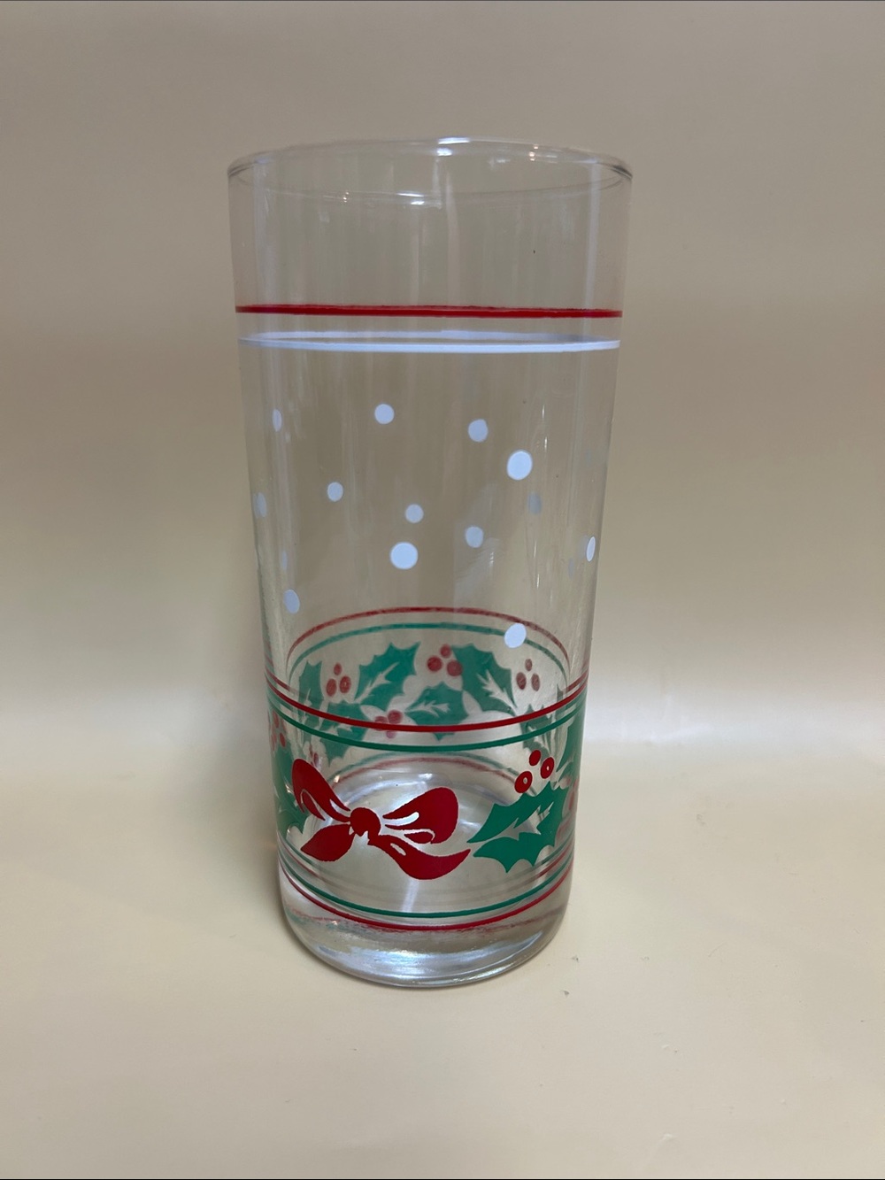 Caprice Holly Berry Bow High Ball Glass Barware Christmas Vintage Festive